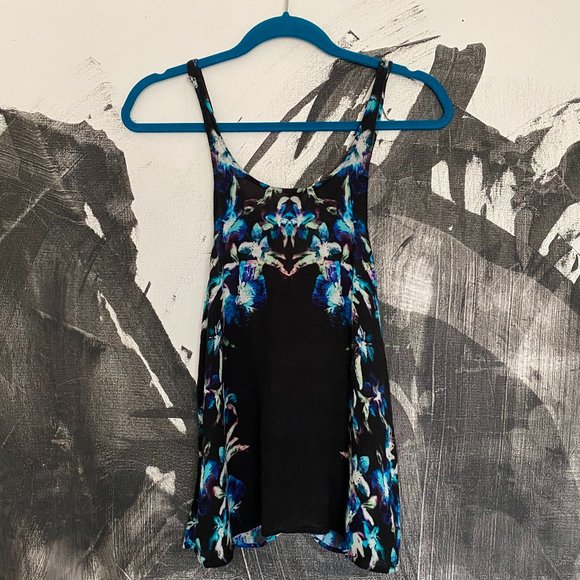 Free People | Border Print | Black Floral | Cross Back | Tank Top | Size Small - Picture 3 of 9